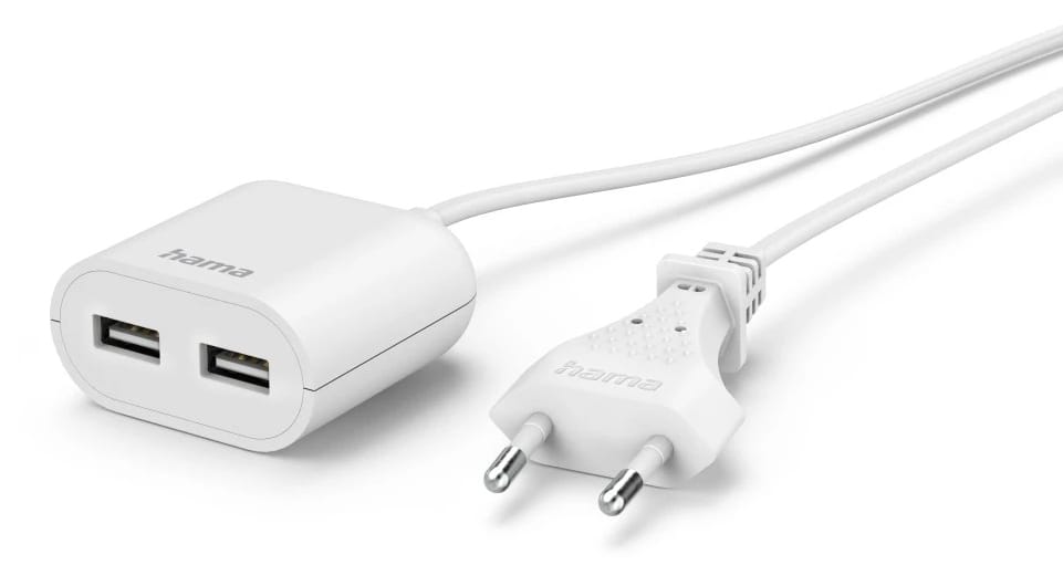 CARREGADOR USB-A 5V/2.4A c/CABO 1.9m BRANCO HAMA