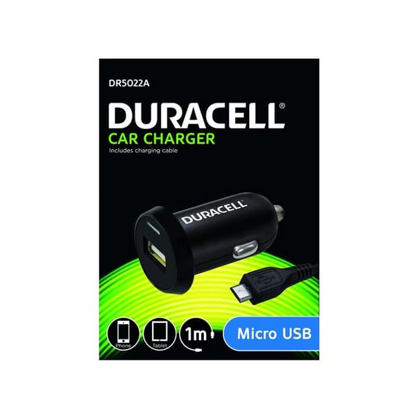 CARREGADOR USB-A 2.4A DE ISQUEIRO p/CARRO c/CABO USB MICRO DURACELL