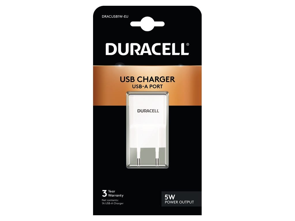 CARREGADOR USB-A 1A COR BRANCA DURACELL
