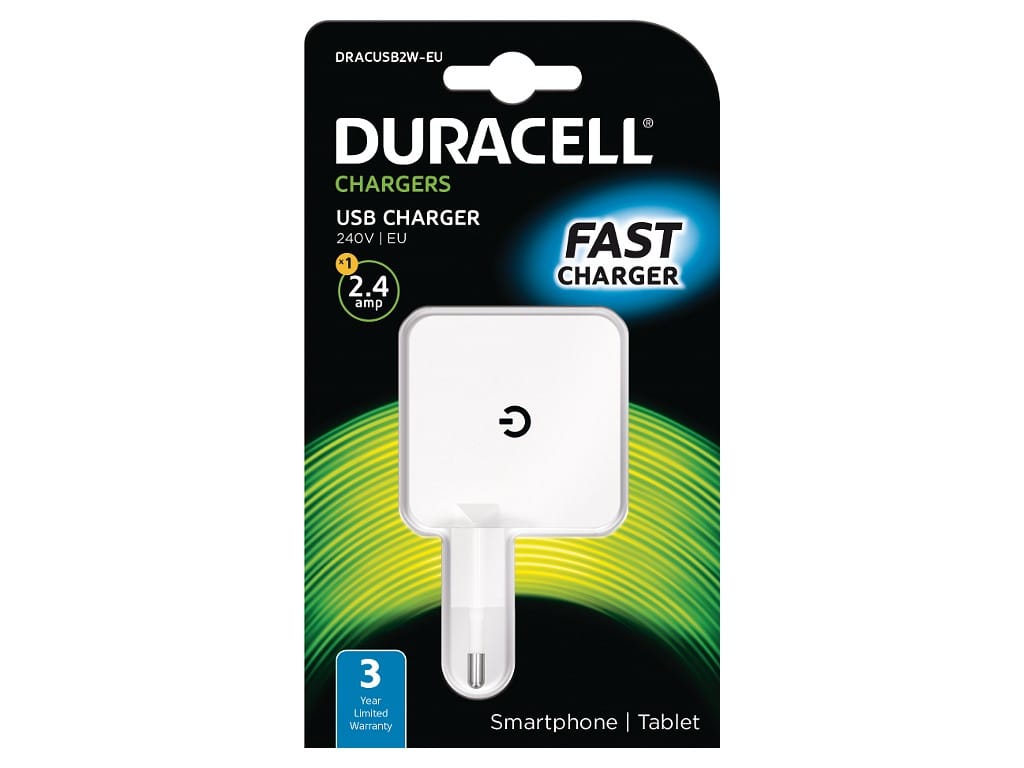 CARREGADOR USB-A 2.4A COR BRANCA DURACELL