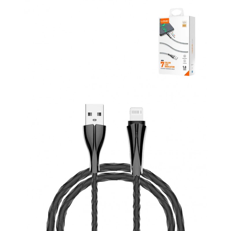 CABO LDNIO USB-A - LIGHTNING SUPER RAPIDO 1M CINZA