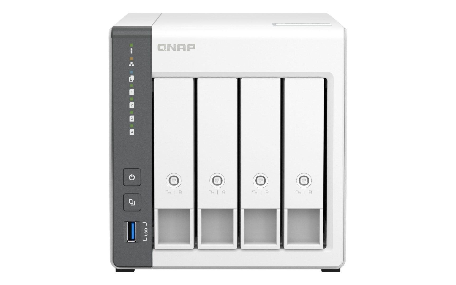 NAS Qnap TS-433 | 4 Baías | CPU 4-Core ARM Cortex-A55 | RAM 4GB DDR4 | Branco