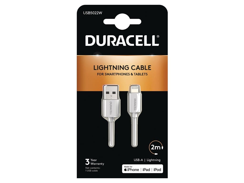 CABO DE DADOS E CARGA APPLE LIGHTNING /USB /2M DURACELL
